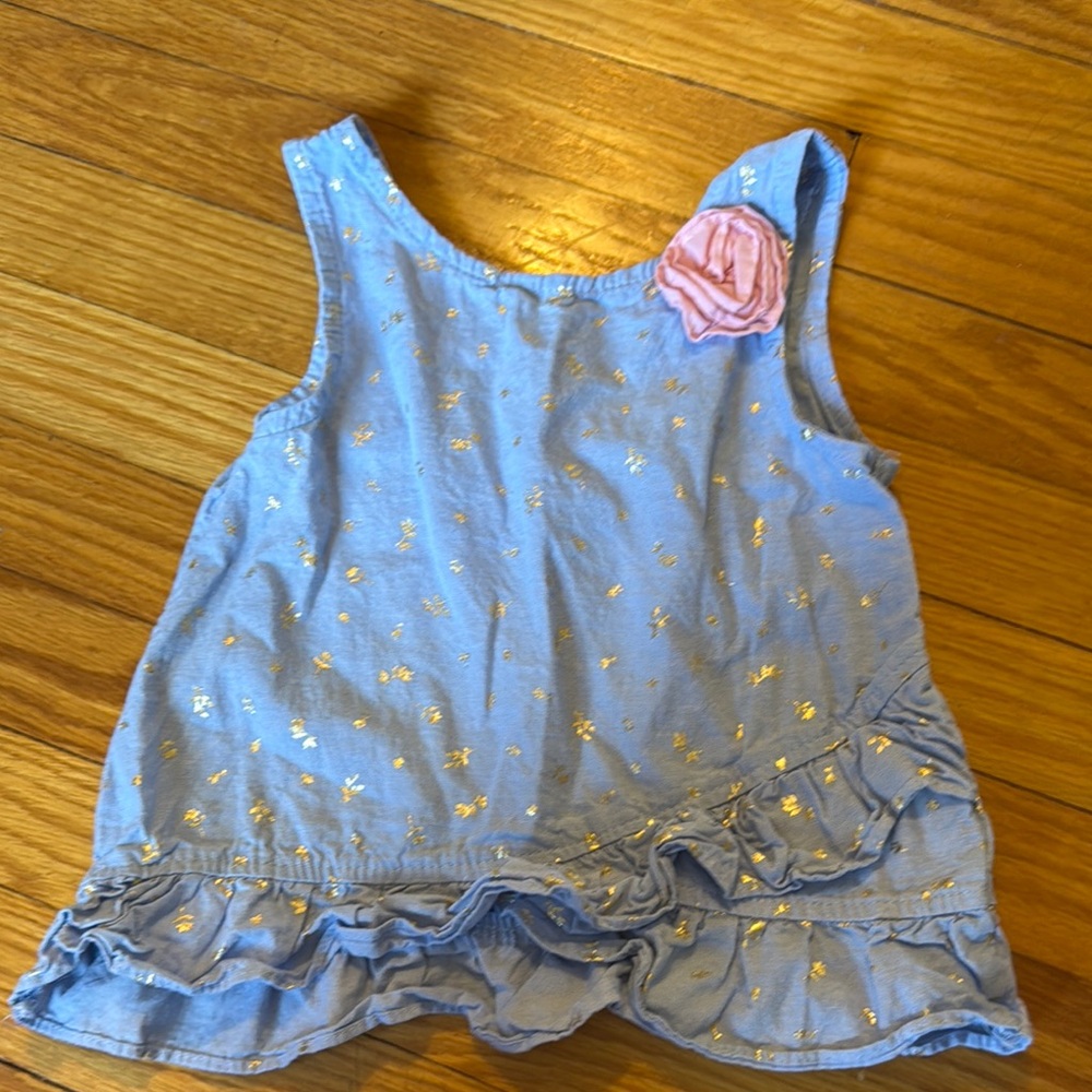 Blue and Gold Kids Sleeveless Top with Pink Flower. Size 5 Penelope Mack